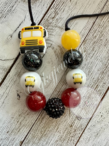 School Bus #2 Focal Bead Bubblegum Necklace