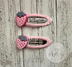 Pink Strawberry Barrettes - RTS