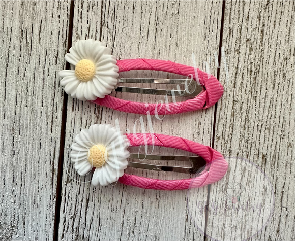 White and Pink Daisy Barrettes - RTS