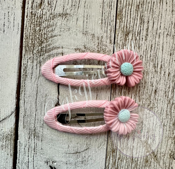 Pink and Blue Daisy Barrettes - RTS