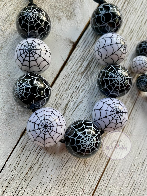 Black and White Cobweb Bubblegum Necklace