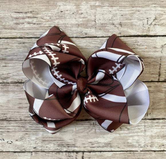 Football Bow- white ribbon RTS